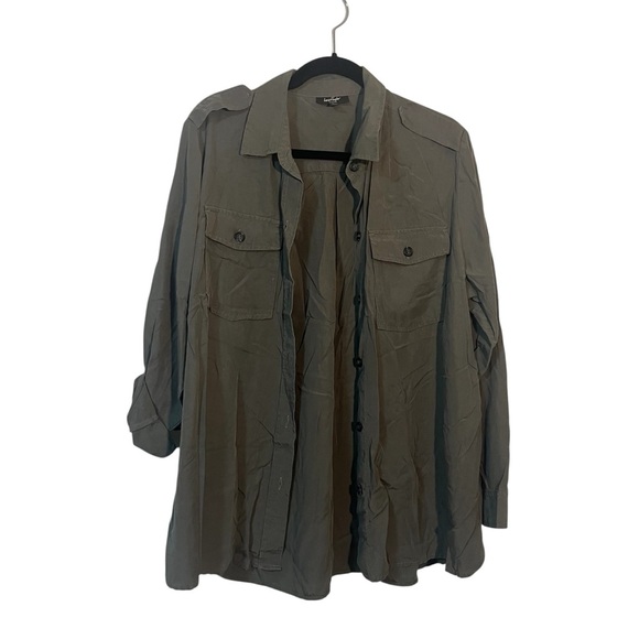 Lord & Taylor Tops - Lord & Taylor Olive Button-Down Utility Shirt Plus Size 1X roll sleeves shacket